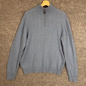 Daniel Bishop Sweater Mens Large Blue 100% Cashmere Cable Knit 1/4 Zip